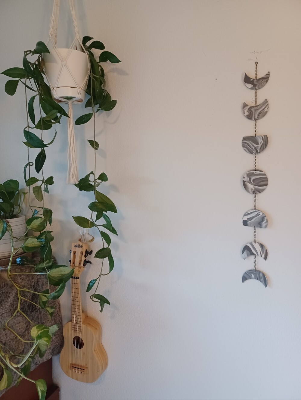 Handmade Marble Moon Phase Wall Hanging - Light Grey And White